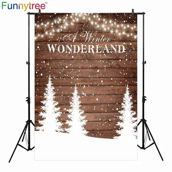 

Funnytree backdrop for photographic studio wood white Christmas tree decor glitter wonderland background photocall photobooth