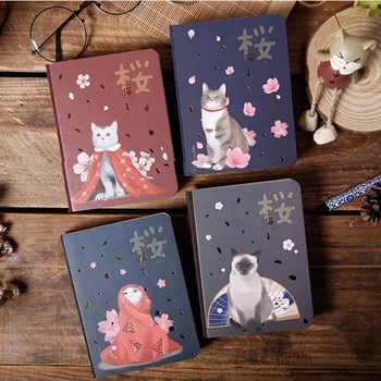Kawaii Hardcover Cherry Blossom Cat Notepad High Quality