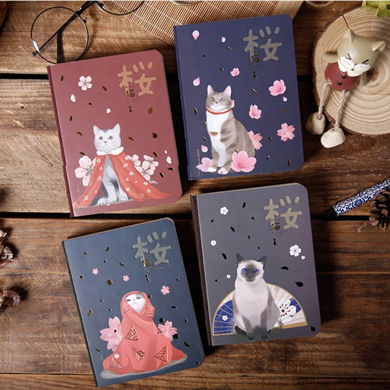 

Kawaii Cherry Blossom Cat Hardcover Notepad High Quality DIY Bullet Journal Diary Planner Note Book Creative Office Stationery