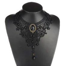 HOOH 1 шт., женское черное колье с кружевом и бусинами, викторианская мода, стимпанк стиль, готический воротник, ожерелье, подарок для девочек