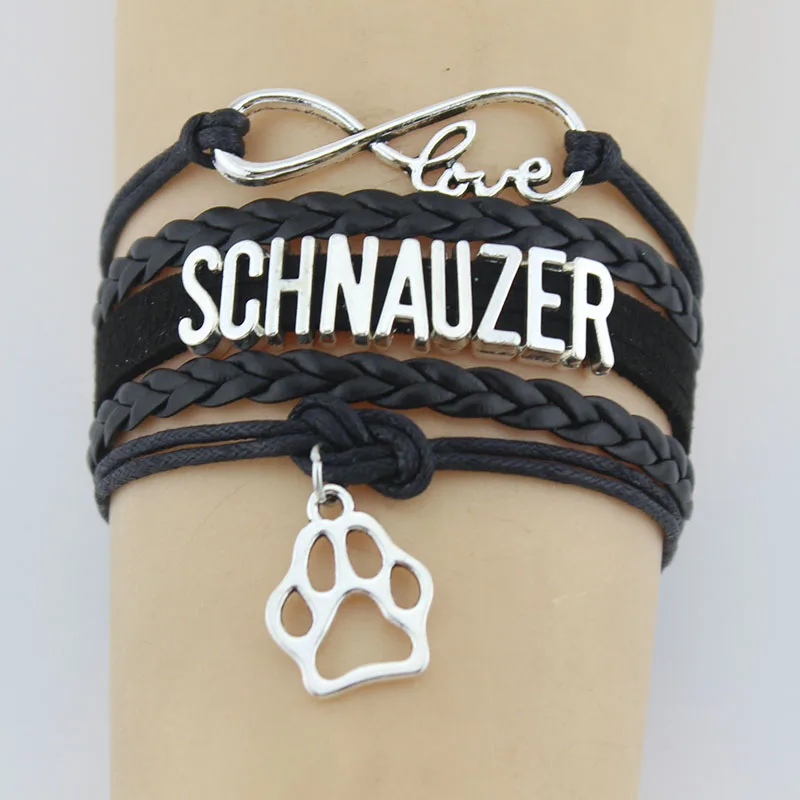 

Infinity Love Schnauzer Bracelet Dog Pet Paw Charm Handmade Leather Braid Bracelets Jewelry Custom Any Themes