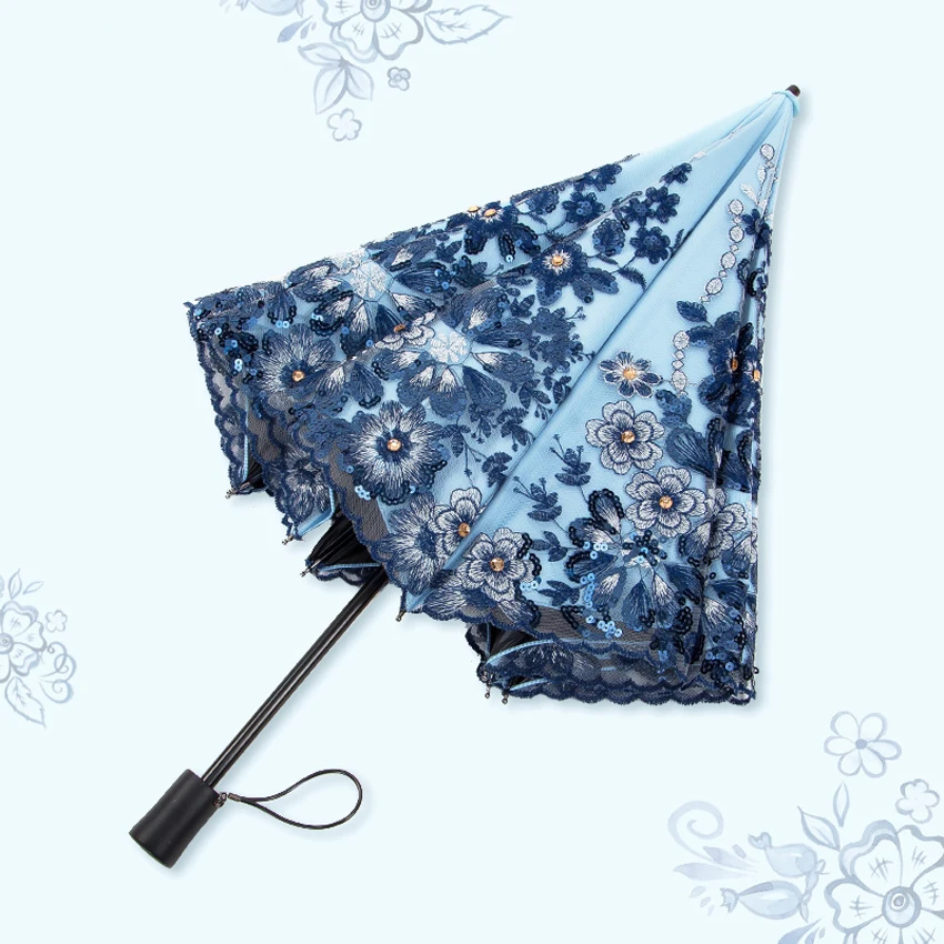 

Elegant Mini Umbrella Rain Women Dual- Folding Umbrellas UV Proof Sunshade Umbrellas Lace Princess Embroidery wedding Umbrella