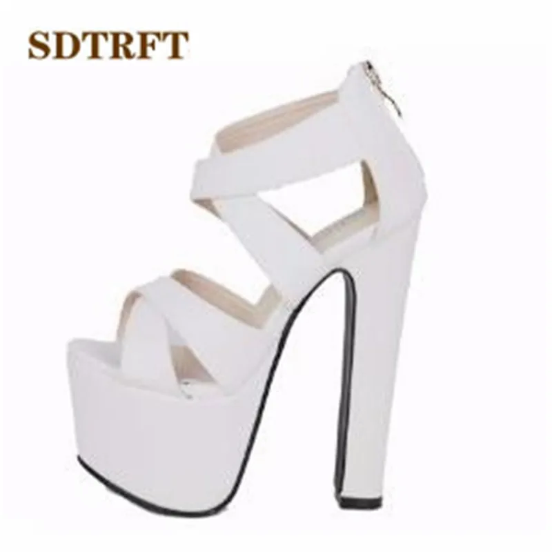 SDTRFT женская обувь: 34-39 летние пикантные женские босоножки на платформе свадебные туфли с открытым носком на толстом каблуке 14 см женские туфли-лодочки с перекрестными ремешками