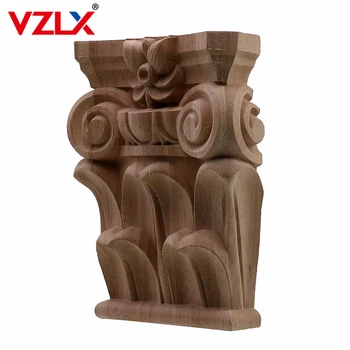 

VZLX Unpainted Wood Oak Carved Wave Flower Onlay Decal Corner Applique Home Furniture Door Decor Fireplace Pillars Accessories