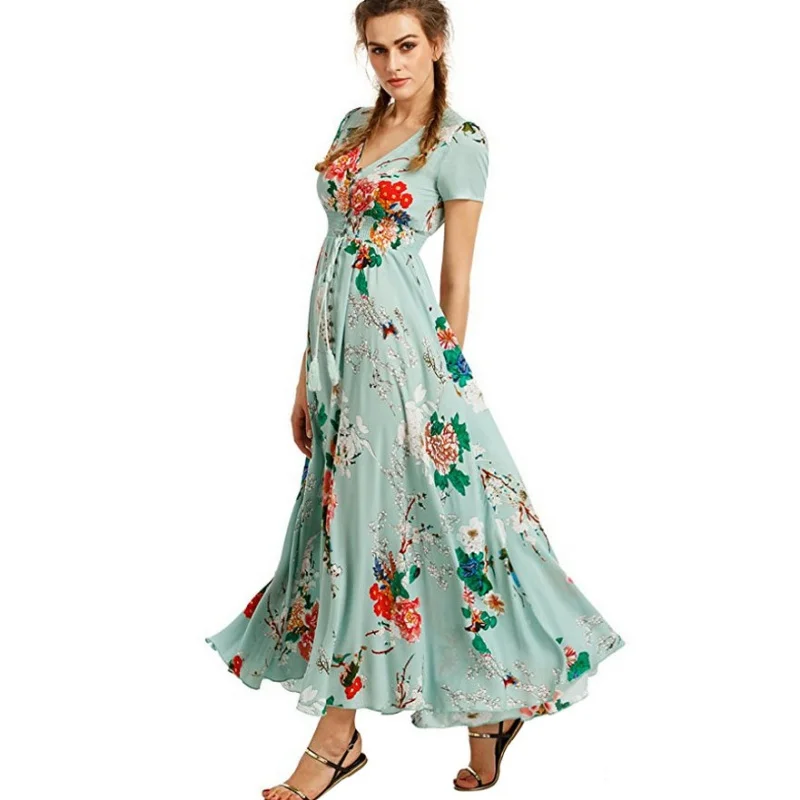 2017 Summer font b Women s b font Button Up Split font b Floral b font