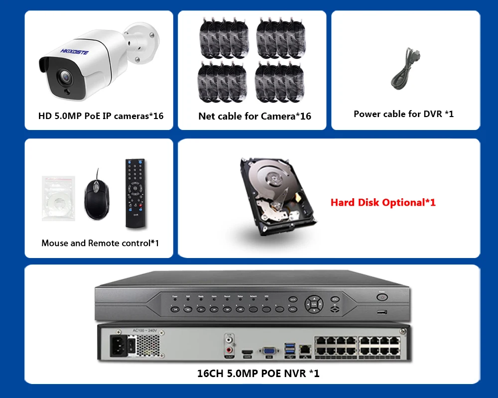 H.265 POE CCTV камера система безопасности NVR 16CH Full HD 4K 5MP комплект подключи и играй для наружного наблюдения IP камера комплект POE оборудование