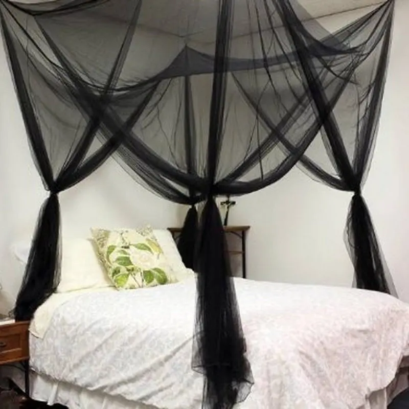 

4 (Four) Corner Post Bed Black Canopy Mosquito Net Full Queen King Size Netting 2017