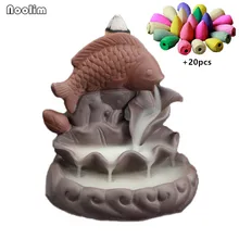 Фиолетовая глина курильница для благовоний горелка креативный водопад Будда рыба подставка для ароматических палочек курильница домашний декор+ 20 шт пирамидки благовоний
