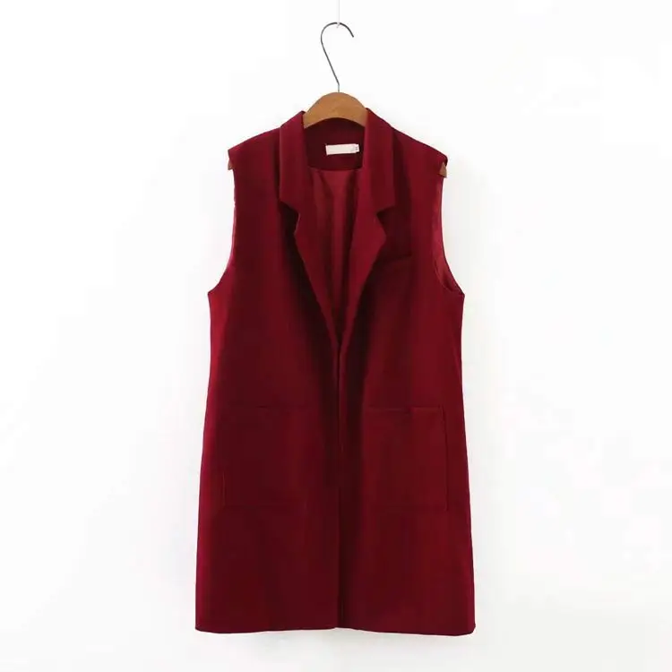 S52 Осенние повседневные жилеты 5XL размера плюс женская одежда модная без рукавов открытая стежка длинная куртка V203 - Цвет: wine red