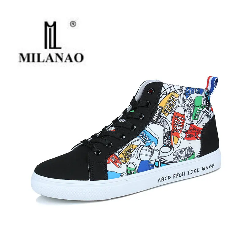 

2017 MILANAO New Men's floral designs Skate shoes flat male wearing High help shoes for Men