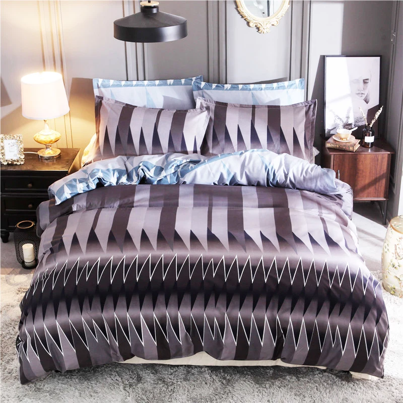 Grey Color Bedding Set Queen Size Geometric Abstract Stripe Pattern