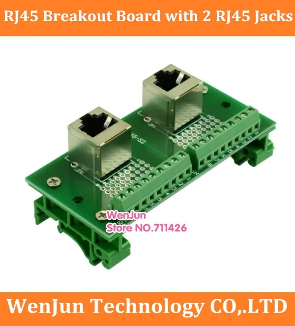 

RJ45 Breakout Board with 2 RJ45 Jacks and 2 *8pins terminal blocks with DIN rail mounting foot and panel mounting foot 1pcs/lot