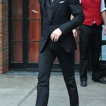 Итальянский дизайн, высококачественные черные мужские костюмы в полоску, деловые мужские смокинги для вечеринки, Офисная Рабочая одежда(куртка+ брюки+ жилет