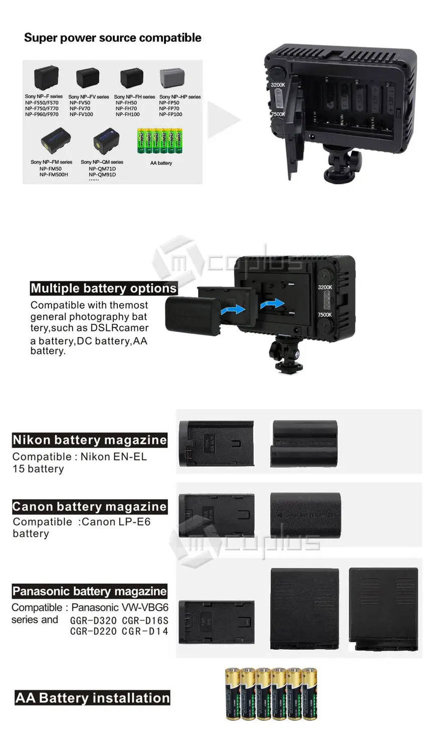 Mcoplus 260 двухцветный 3200 K/7500 K светодиодный свет видео для Canon, Nikon, Pentax, Sansung цифровой SLR Camrea и DV видеокамеры