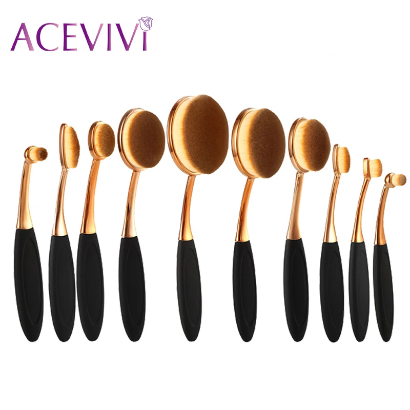 

ACEVIVI Professional Oval Shape Makeup Rose Golden Color Brushes Cosmetic Make Up Brush Tool Set Foundation Powder Brush Kits