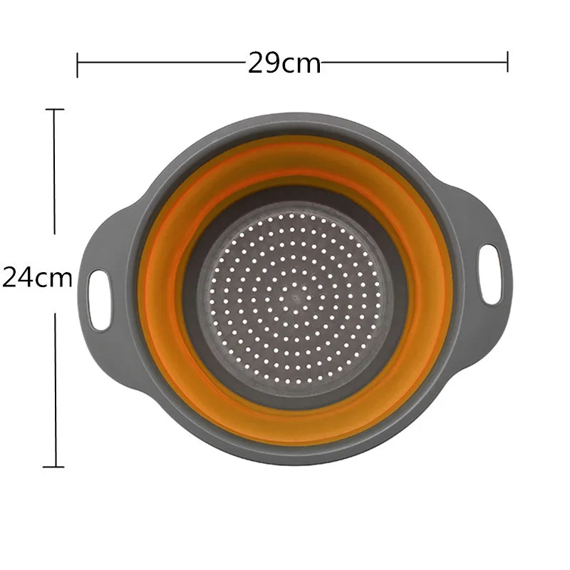 Складной силиконовый дуршлаг для фруктов и овощей, корзина для мытья, ситечко с ручкой, кухонный инструмент - Цвет: Orange