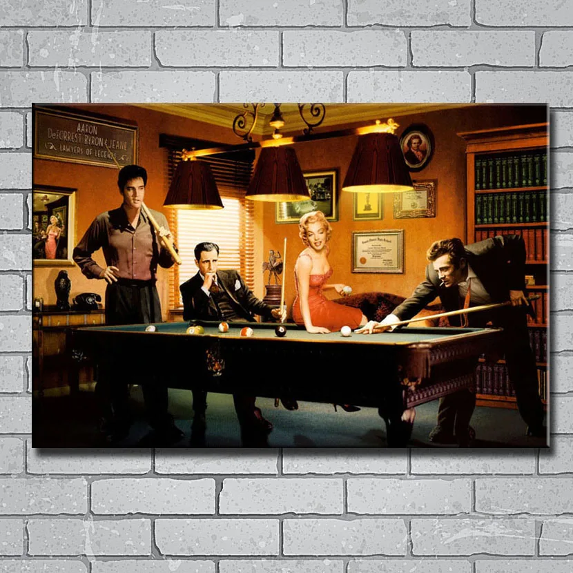

Y164 Marilyn Monroe James Dean Elvis Presley Humphrey Bogart Playing Snooker 14x21 24x36 27x40 Inch Art Silk Poster Print Canvas