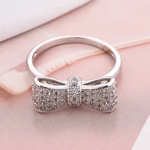 925 Anillos Серебряный сверкающий лук-узел стекируемые кольца микро Pave CZ для женщин подарок на день Святого Валентина ювелирные изделия оптом много оптом