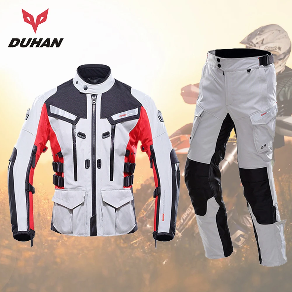 

DUHAN Motorcycle Jacket + Motorcycle Pants Waterproof Racing Riding Jackets With Elbow Shoulder Back Protector Protective Gear