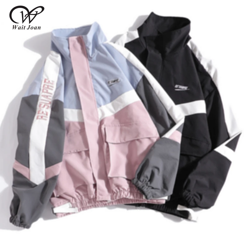 

Spring Autumn Jacket Women Plus Size Casual Loose Zipper Outerwear Female Letter Print Preppy Style Stand Collar Coat Lady WJ08
