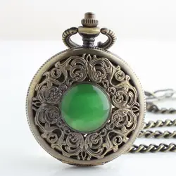 Зеленый камень карманные часы унисекс механизм с ручным подзаводом Рождественский подарок #10810