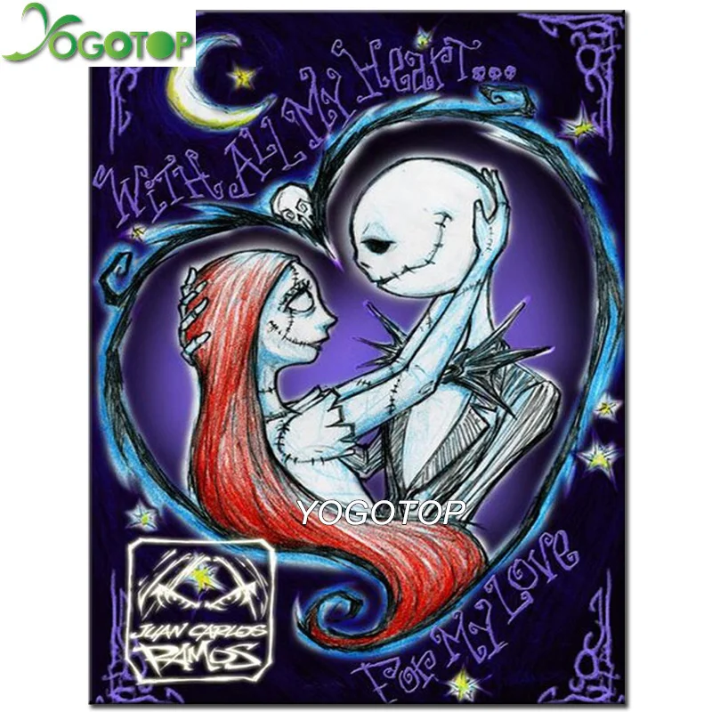 

YOGOTOP Diy Diamond Painting Cross Stitch 5D Full Mosaic Diamond Embroidery Nightmare Before Christmas Jack and Sally VD832