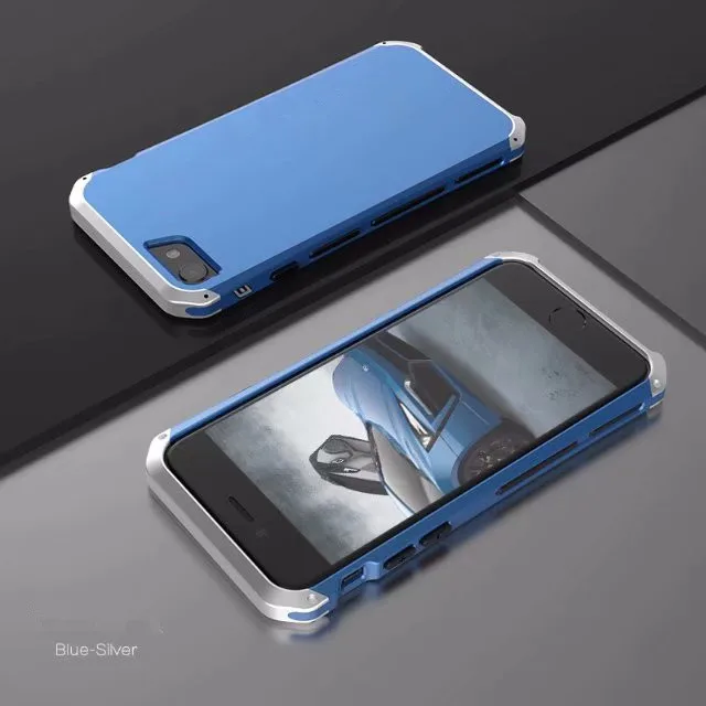 R-JUST Броня чехол для iPhone 5 5S SE 6 6 S 7 8 Plus X из металла Алюминий+ сверхмощный защиты чехол для СС Galaxy S7 S8 плюс S8 - Цвет: blue silver