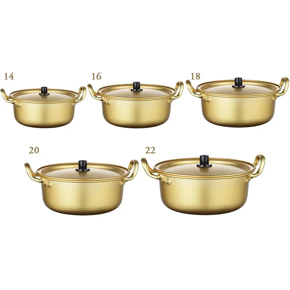 

Korean Ramen Noodles Pot Yellow Aluminum Soup Pot With Oxidized Coating Fast Heating Cooling For Kitchen Stove Induction Cooker