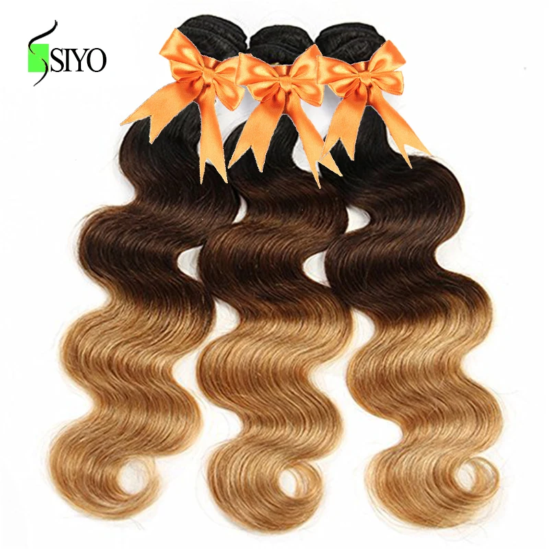 

SIYO Hair Ombre Human Hair Extensions Color 1B/4/27 Peruvian Body Wave Hair Weave Remy Hair 3 Bundles Can Mix Length