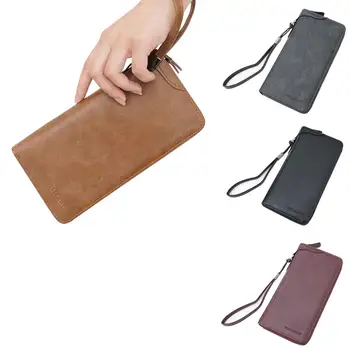 

Fashion men's bag simple solid color wallet multi-function hand wallet leather long square bag large capacity wallet DropshiY612