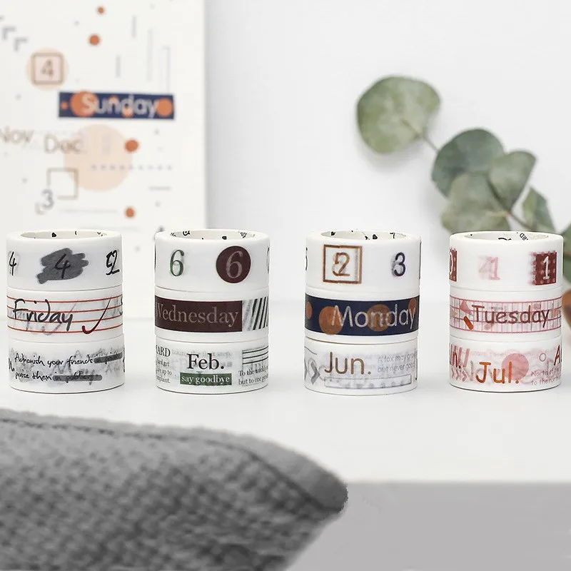 

3rolls/set Vintage digit date retro daily week plan Decoration Washi Tape DIY Planner Scrapbooking Masking Tape Escolar 4 styles