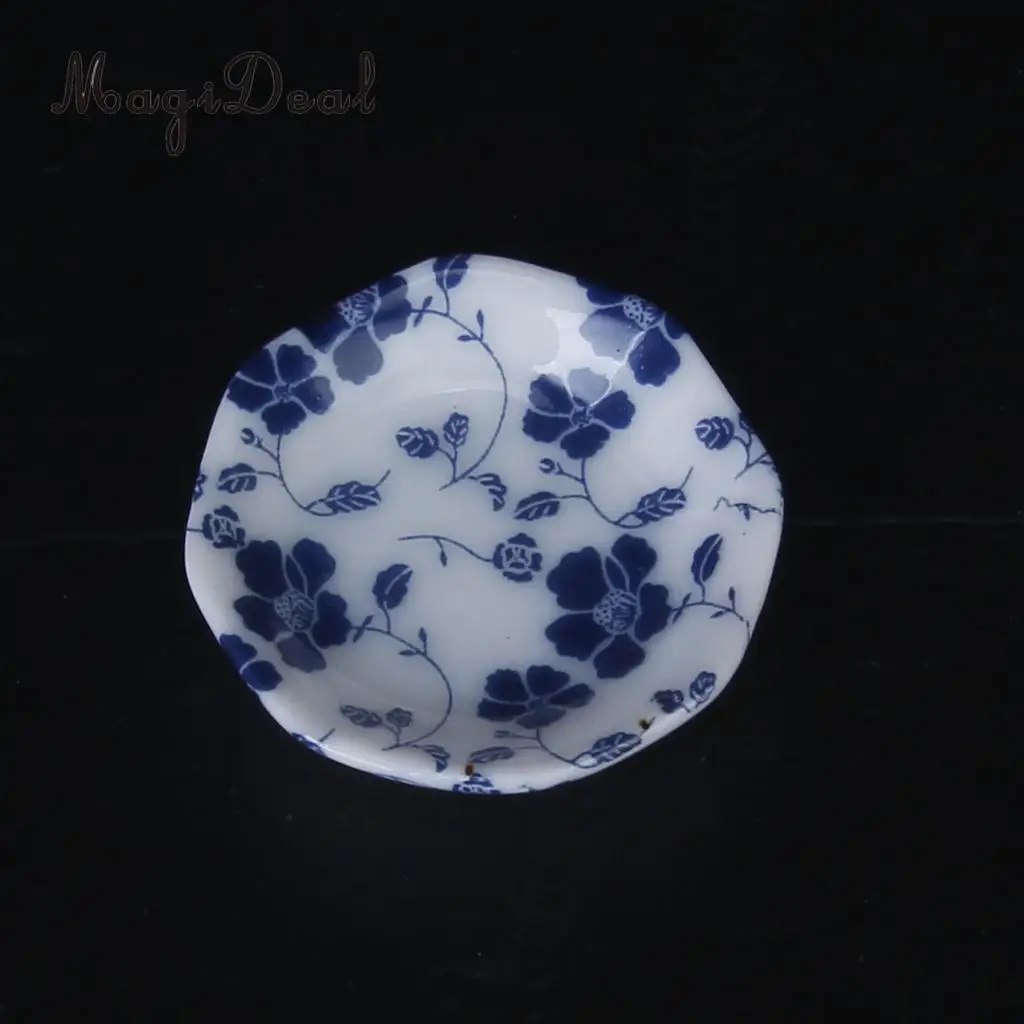 7Pcs/Set 1/12 Miniature Dollhouse Porcelain China Ceramic Chinese Porcelain Vase Blue Vine for Dolls Home Furniture Decor Toys