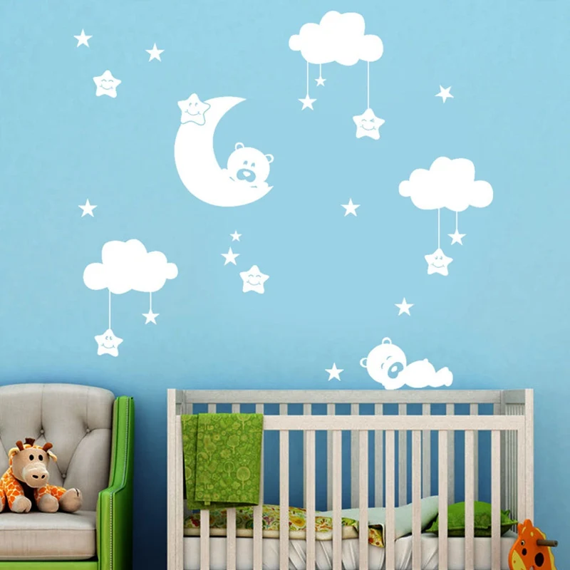 Cute Large Size Baby Nursery Room Moon And Star Vinyl Wall ...