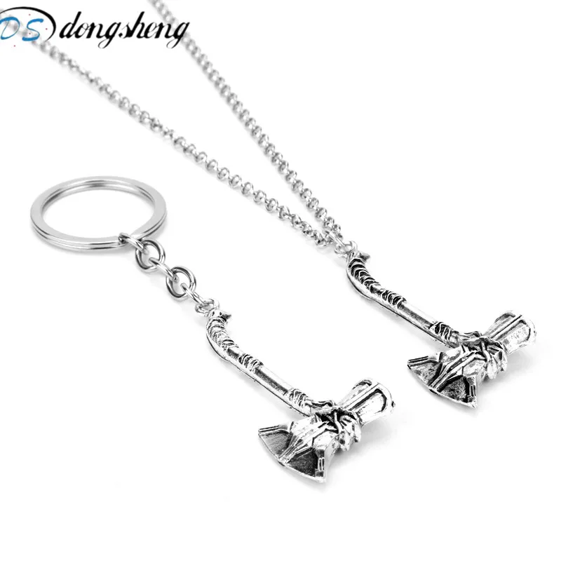 

dongsheng Thor Axe Hammer Necklace llaveros Avengers 3 Infinity War Thor Stormbreaker Silver Necklace Keychain for Men Souvenir