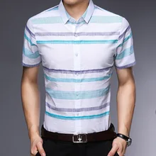 Europe2018 Летняя мужская мода отложной воротник однобортный короткий рукав морщин Свободная блузка Топы мужские деловые хлопковые рубашки