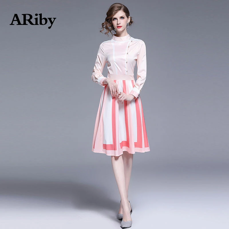 Женское платье с длинным рукавом aribby розовое облегающее А силуэта 2019|Платья| |