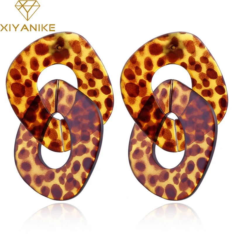 

XIYANIKE Fashion Acrylic Leopard Grain Geometric Earrings for Girl Animal Print Resin Circle Drop Earring Statement Jewelry E54