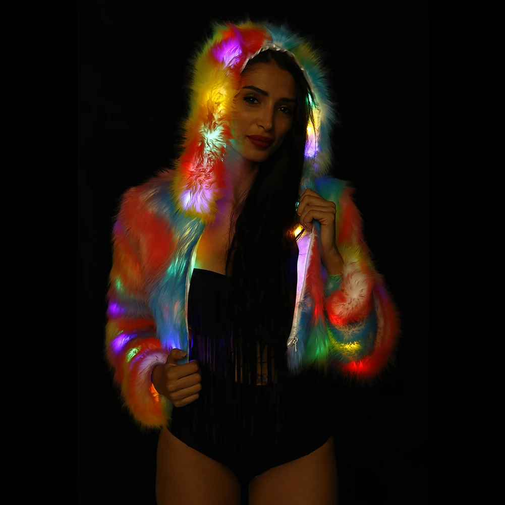 

ohlees Womens Clothing Performance Costume Rainbow Color LED Light Up Coat for Halloween,Party,Xmas,Carnival