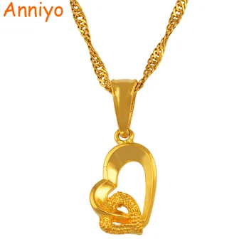 

Anniyo Heart small mini pendant necklace chain 18"/24" gold color love romantic jewelry fashion women girl/nice gift