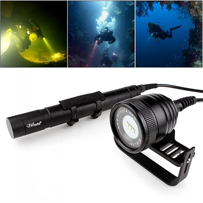 

Brinyte DIV10 Waterproof IP68 3000 Lumens 3xCREE XM_L2 LED with 5 Modes Diving Flashlight Suite Support Professional Diving