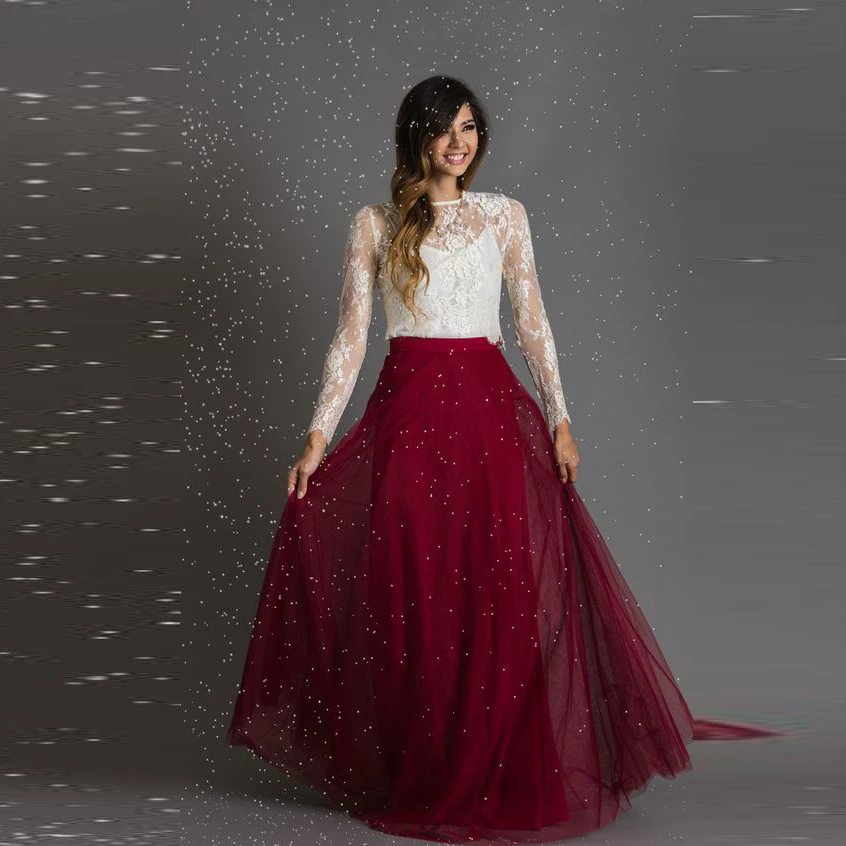 burgundy tulle maxi skirt