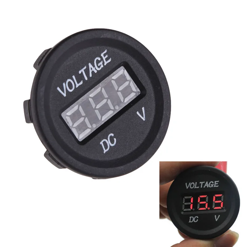 DC 12V 24V Motorcycle LED Digital Voltmeter Voltage Meter Gauge Round