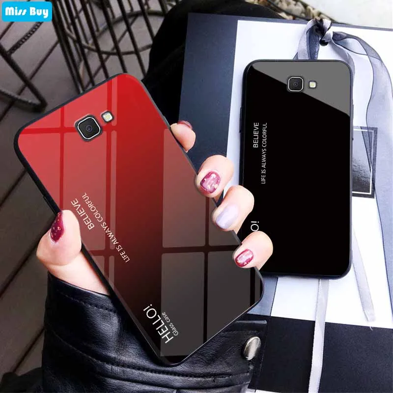 For Samsung Galaxy J5 Prime Case Fashion Gradient Tempered Glass Cases J7 Slim Back Cover Shockproof |
