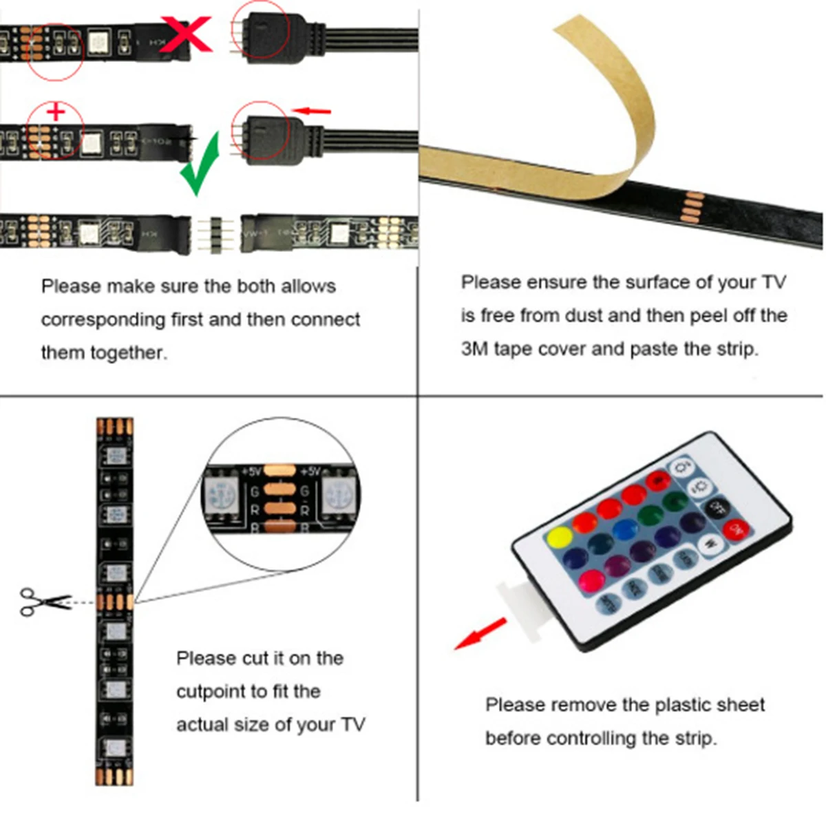 BIFI-1 комплект Светодиодные ленты свет гибкая 5050 RGB USB светодиодный ТВ фон полосы света с 24 ключевых RGB ИК-пульт дистанционного Управление