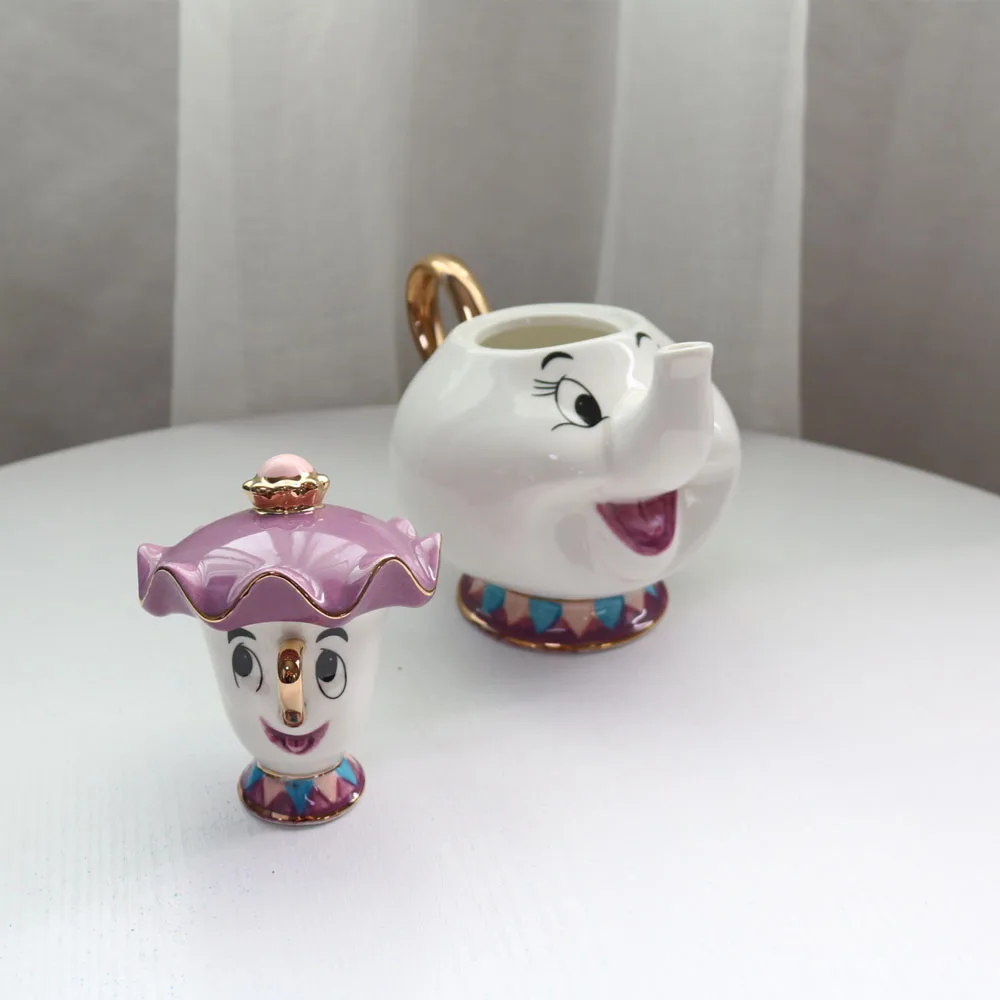 Мультфильм красота и чудовище чайный набор Mrs Potts чай горшок чип чашка сахарница горшок наборы чайников Кофе чайник день рождения подарок на Рождество