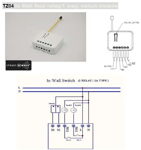 Решение для умного дома Z-wave In Wall Dual 1way релейный модуль с технологией защиты реле 908,42 МГц Частота США