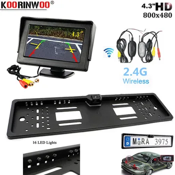 

Koorinwoo Reversing 16 Light EU Car License Plate Frame HD rear view camera Display Monitor backup parking assistance system