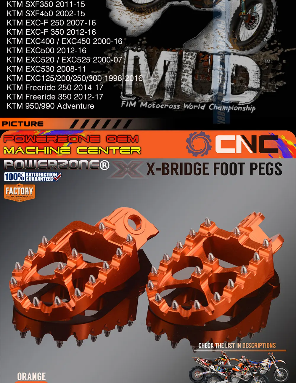 POWERZONE Заготовка ЧПУ подножки педали Подставки Для KTM EXC SX SXF XC XCW EXCF EXCW XCFW MX шесть дней 65 85 125 250-530 MX Enduro