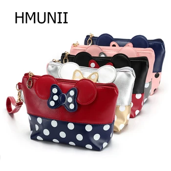 

HMUNII New Fashion Dot Bow Portable Mickey Bag PU Travel Organizer Cosmetic Bag Travel Trace Excellent Quality Wash Toiletry Bag