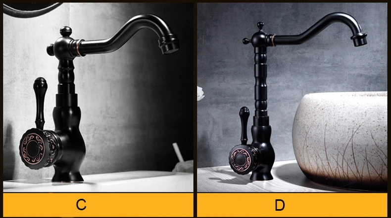 США черный высокий смеситель для ванной черный кран на бортике раковины Нажмите холодной и горячей смеситель для раковины Black tap